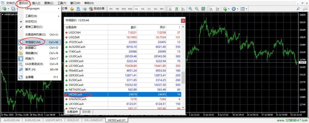 mt4市场报价窗口查找HK50