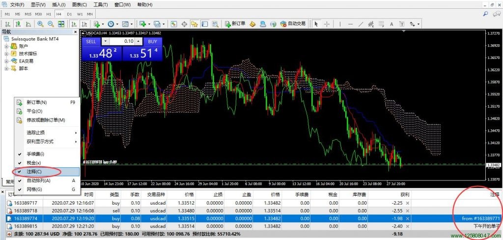 mt4终端窗口的订单注释