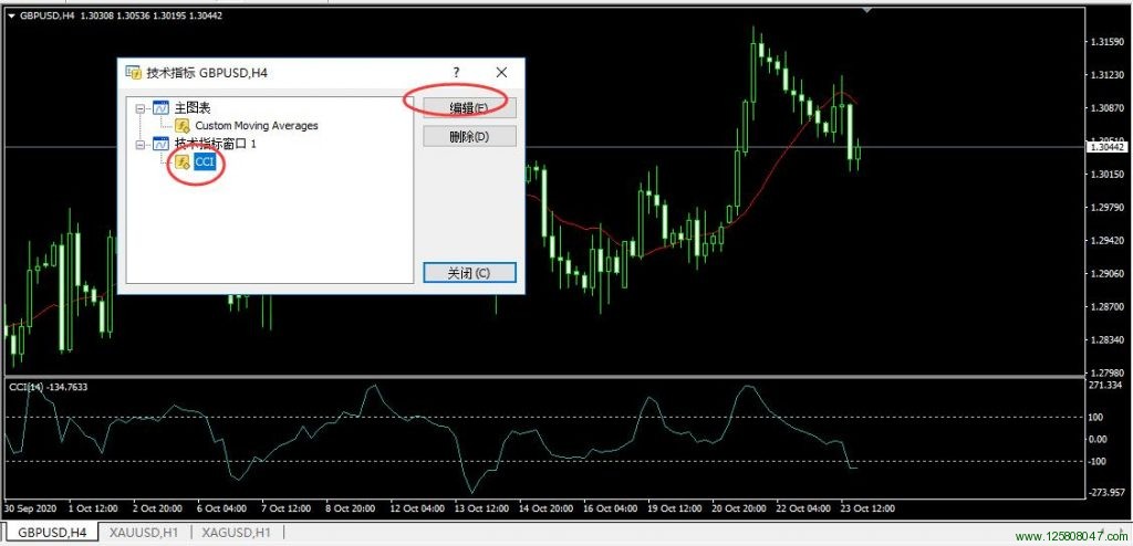 mt4通过技术指标列表来修改指标参数