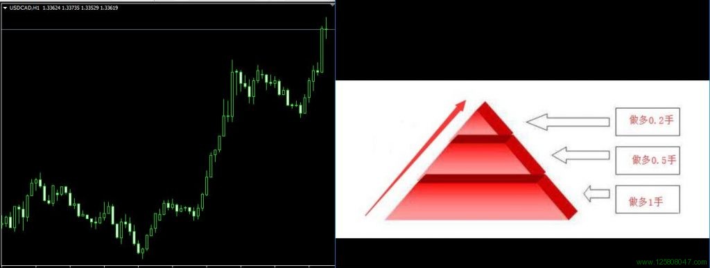 金字塔式加仓法在美元兑加元USDCAD一小时图表的运用