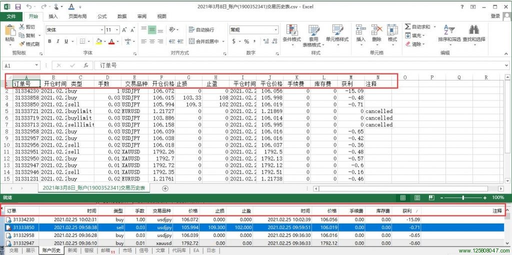 MT4交易历史导出为EXCEL表格