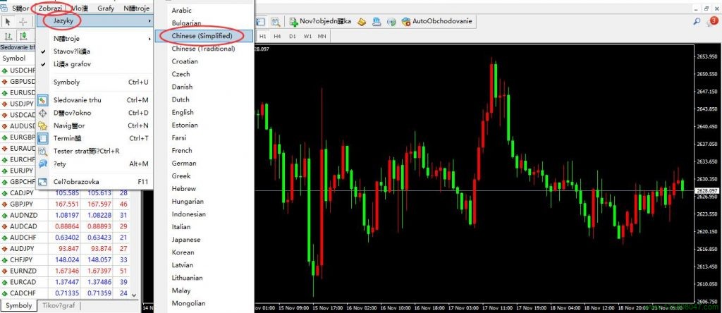 mt4界面乱码时调整语言选项